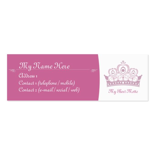 Royalty / Princess Skinny Calling Cards Business Card Templates (front side)