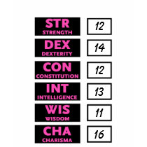 RPG Ability Score (Pink & Black) t-shirts by HaynzDesigns RPG Ability Score (Pink & Black) t-shirts