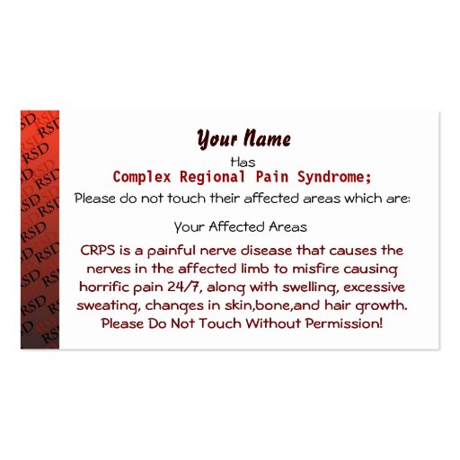 RSD/CRPS Medical Cards Business Card Template (front side)