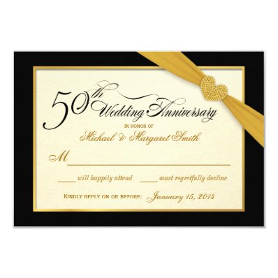 RSVP - 50th Golden Anniversary Black & Gold 3.5x5 Paper Invitation Card