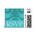 RSVP Aqua Damask Wedding Postage postage