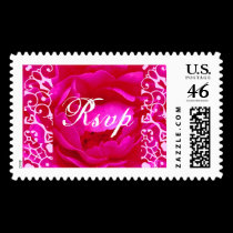 Rsvp Art Deco Pink Rose Postage - Customizable stamps