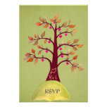 RSVP Autumn/Fall Heart Tree Carving Green Cards Personalized Invite