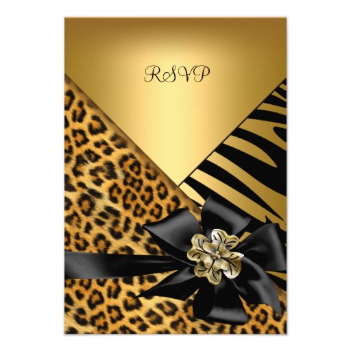 RSVP Birthday Party Zebra Leopard Gold Elegant 2 Personalized Invitation