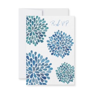 RSVP Blue Floral Blooms Wedding Card Personalized Announcement