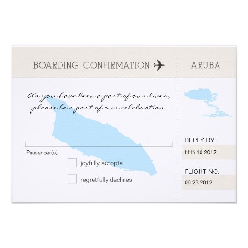RSVP Boarding Pass TO Aruba Personalized Invitations