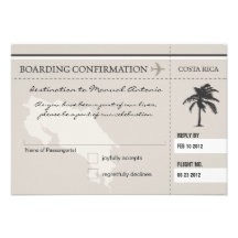 RSVP Boarding Pass TO COSTA RICA Custom Invitations