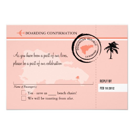 RSVP Boarding Pass TO Dominican Republic Personalized Announcements