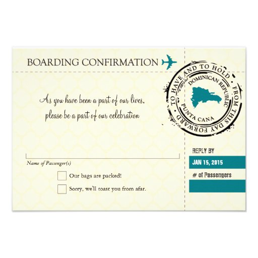RSVP Boarding Pass TO Dominican Republic Announcement