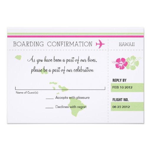 RSVP Boarding Pass TO Hawaii Personalized Invitation