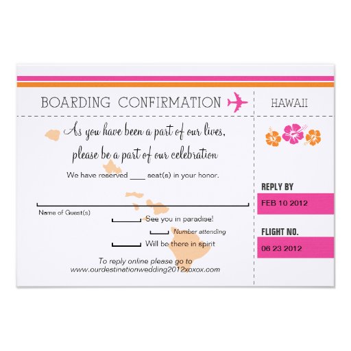 RSVP Boarding Pass to Hawaii Personalized Announcement