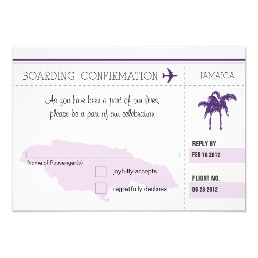 RSVP Boarding Pass TO JAMAICA Announcements