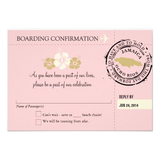 RSVP Boarding Pass TO Jamaica Personalized Invitation