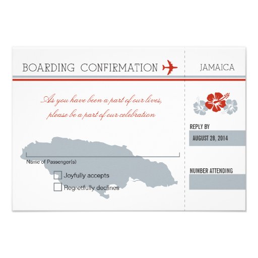 RSVP Boarding Pass TO JAMAICA Personalized Invitations