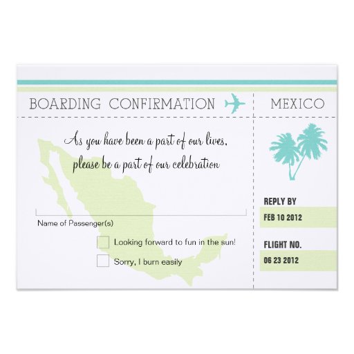 RSVP Boarding Pass TO MEXICO Custom Announcements