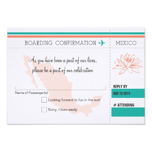 RSVP Boarding Pass TO MEXICO Personalized Invitation