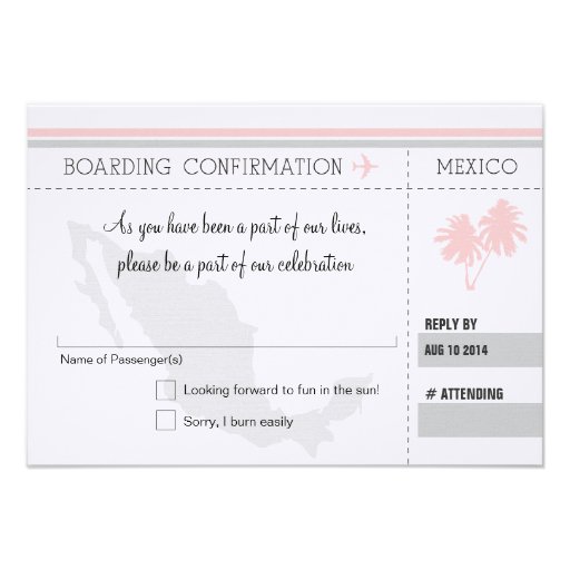 RSVP Boarding Pass TO MEXICO Personalized Invite