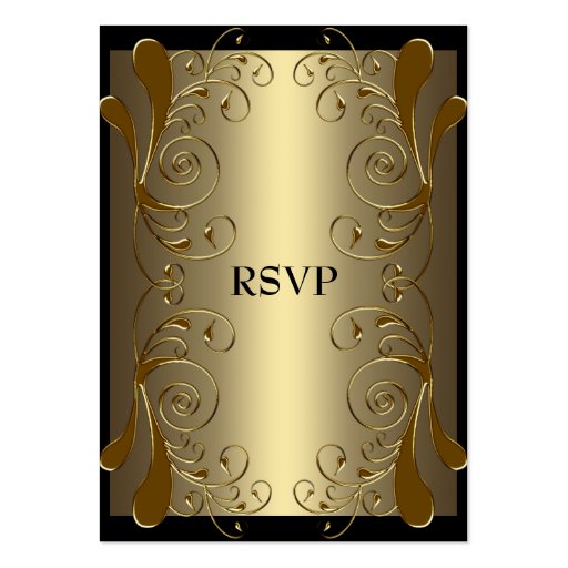 RSVP Card Black Gold Glam Floral Business Card Template (front side)