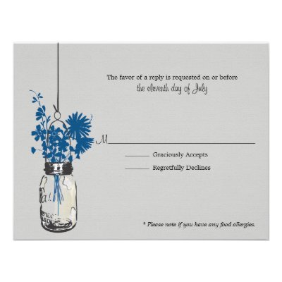 RSVP Card Blue Wild Flowers & Mason Jar Personalized Invites