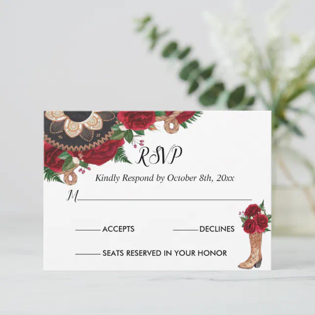 Rsvp Card Charra Quincea Era Red Roses Mariachi Zazzle