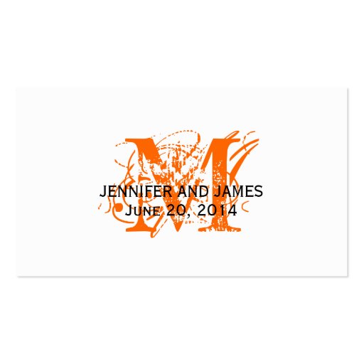 RSVP Card for Wedding Website Orange Chic Monogram Business Card (back side)