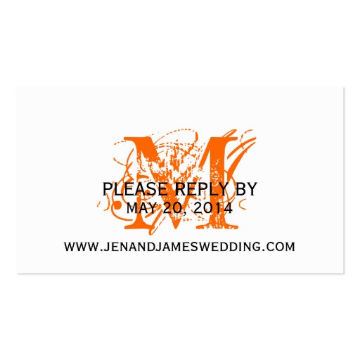 RSVP Card for Wedding Website Orange Chic Monogram Business Card