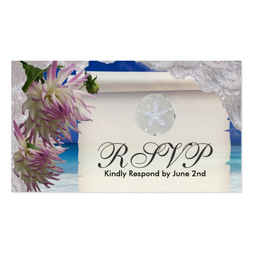 RSVP Card Sand Dollar & Lace Business Card Templates (front side)