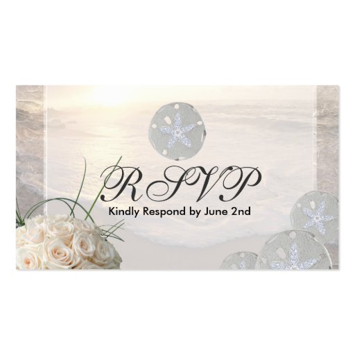 RSVP Card Sand Dollar & White Roses Business Cards (front side)