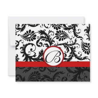 RSVP Cards-Black Damask Red Trim - faded pattern invitation