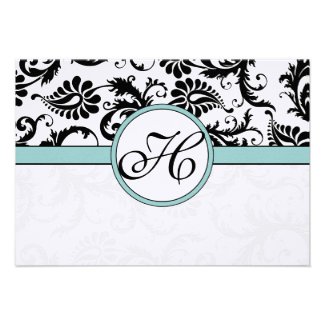 RSVP Cards-Black & White Damask Aqua Blue Invitations