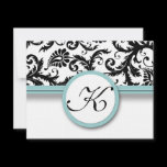 RSVP Cards-Black & White Damask Aqua Trim