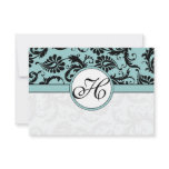 RSVP Cards-Black & White Damask Dark Pool Blue Custom Invite