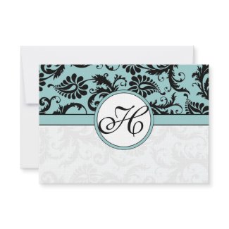RSVP Cards-Black & White Damask Dark Pool Blue invitation