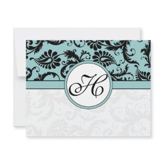 RSVP Cards-Black & White Damask Dark Pool Blue invitation