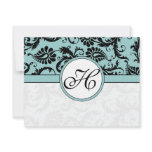 RSVP Cards-Black & White Damask Dark Pool Blue Custom Announcements