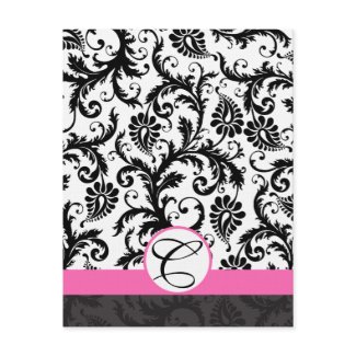 RSVP Cards-Black & White Damask Hot Pink Trim invitation