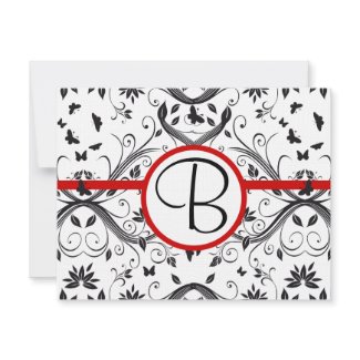 RSVP Cards-Black & White Damask Red Trim invitation
