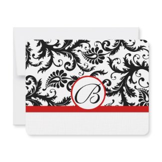 RSVP Cards-Black & White Damask Red Trim invitation