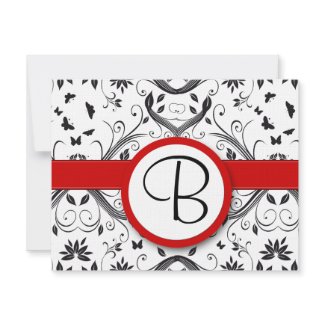 RSVP Cards-Black & White Damask Red Trim invitation