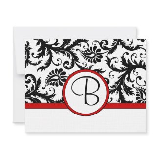 RSVP Cards-Black & White Damask Red Trim invitation