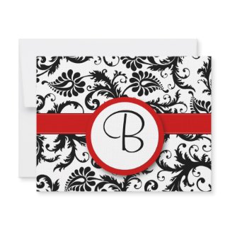 RSVP Cards-Black & White Damask Red Trim invitation