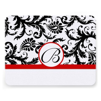 RSVP Cards-Black & White Damask Red Trim Personalized Invitations