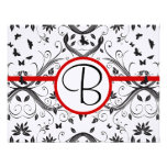 RSVP Cards-Black & White Damask Red Trim Invitations