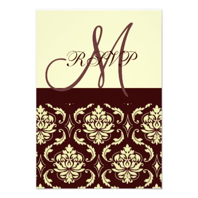 RSVP Cards Brown Ivory Damask For Square Invites
