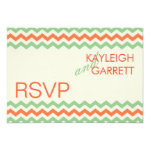 RSVP Chevron Wedding Coral Mint Green Personalized Invites