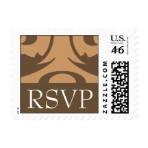 RSVP Chocolate Damask Wedding Postage