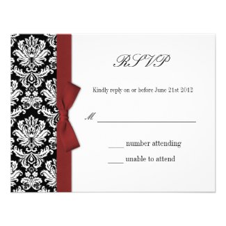 RSVP - Damask Burgundy Bow Wedding Response Card Custom Invites