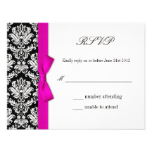 RSVP - Damask Pink Bow Wedding Response Card Personalized Invitations