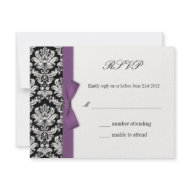 RSVP - Damask Purple Bow Wedding Response Card invitation