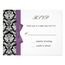 RSVP - Damask Purple Bow Wedding Response Card Personalized Announcements